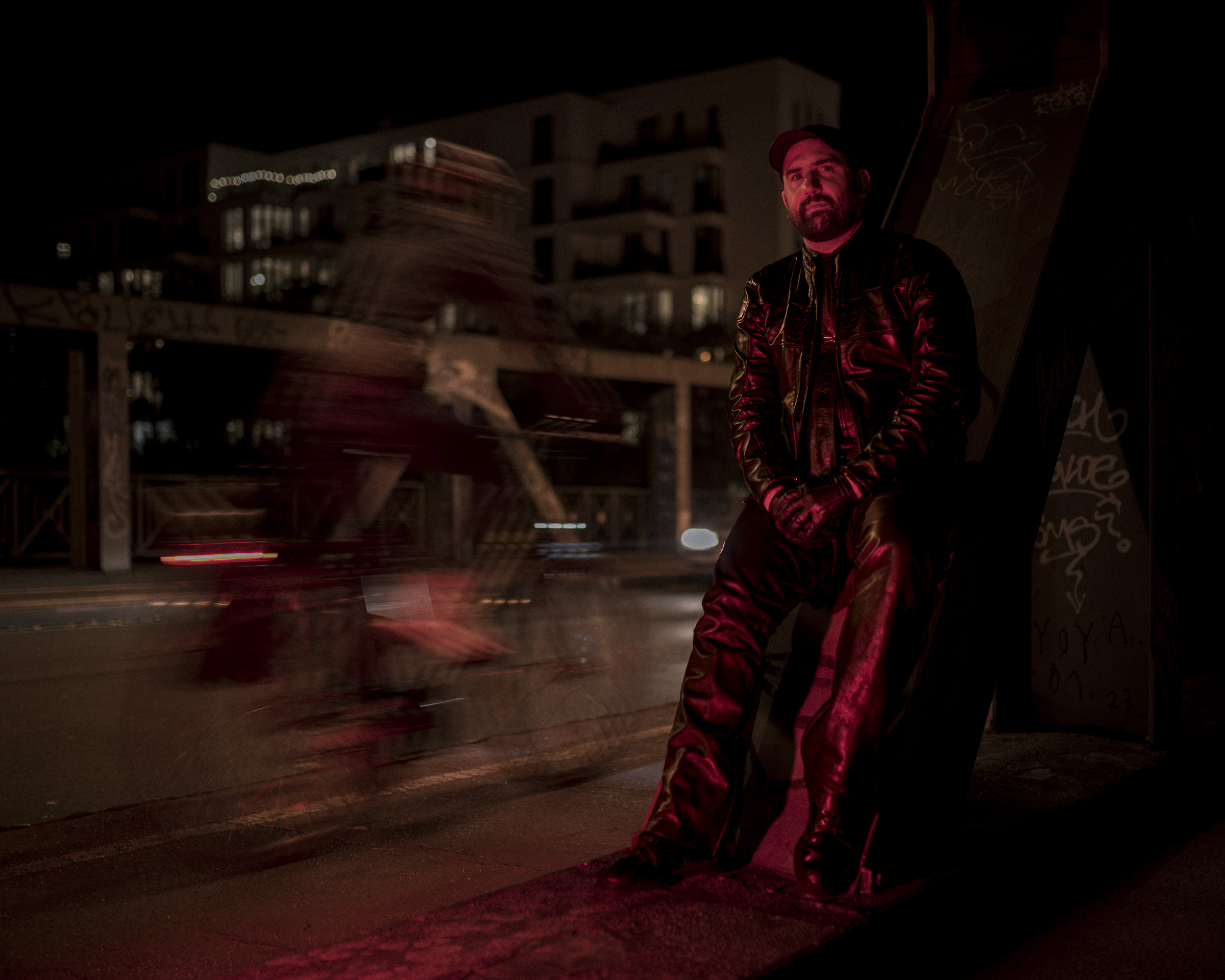 Deleted exhibition hero — Leatherman with reflected red light
